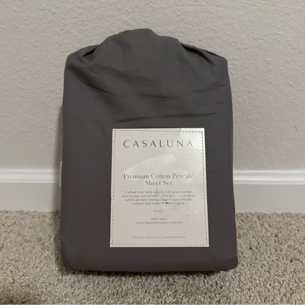 Casaluna Cotton Percale Sheet Set - Charcoal Gray